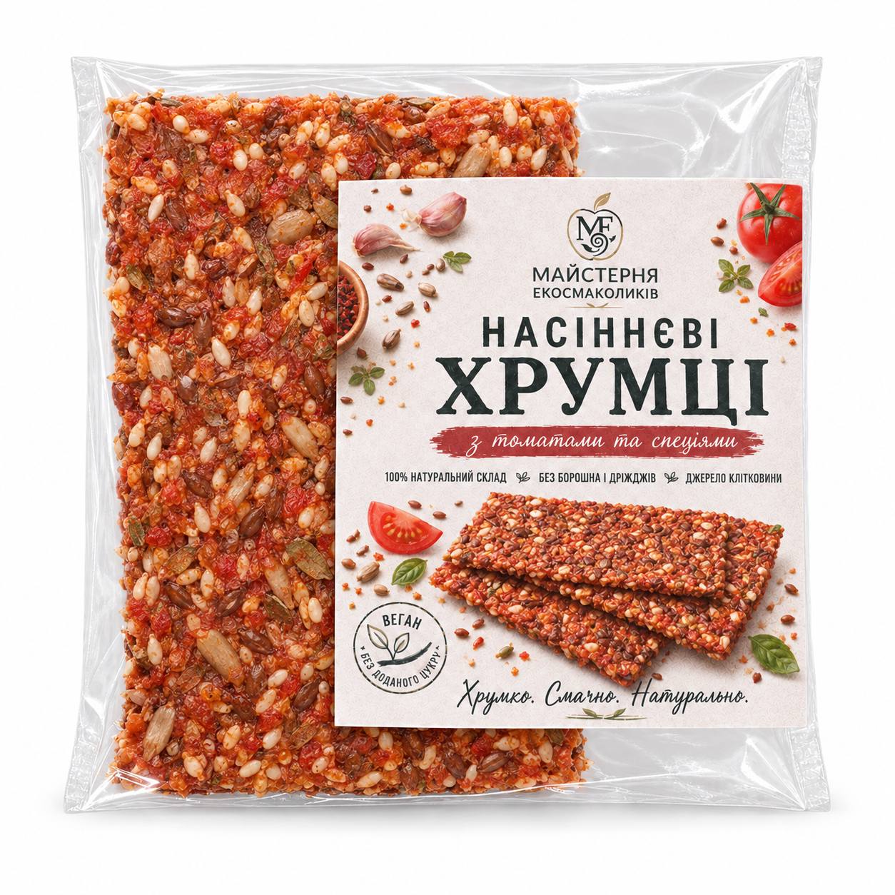 Томатні насіннєві хлібці-крекери зі спеціями в індивідуальному пакуванні, 1 шт. ≈10 г